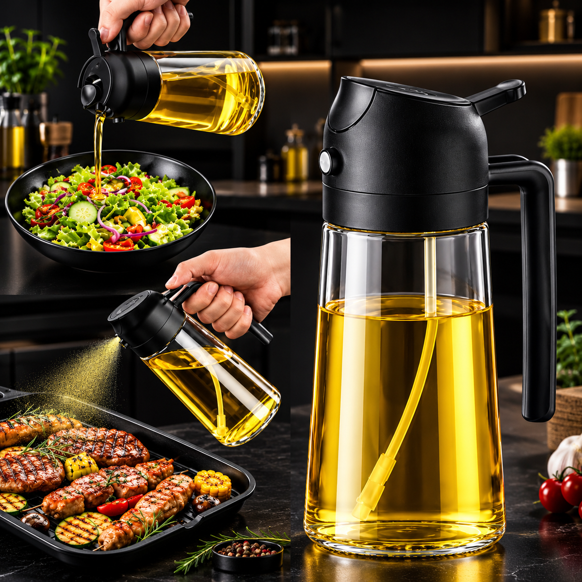 2-in-1 Glass Oil Sprayer & Dispenser Bottle