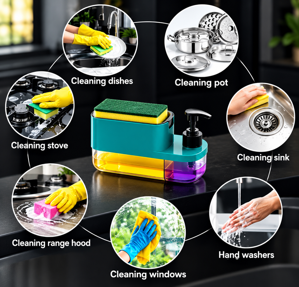 3-in-1 Plastic Soap Dispenser with Sponge Holder