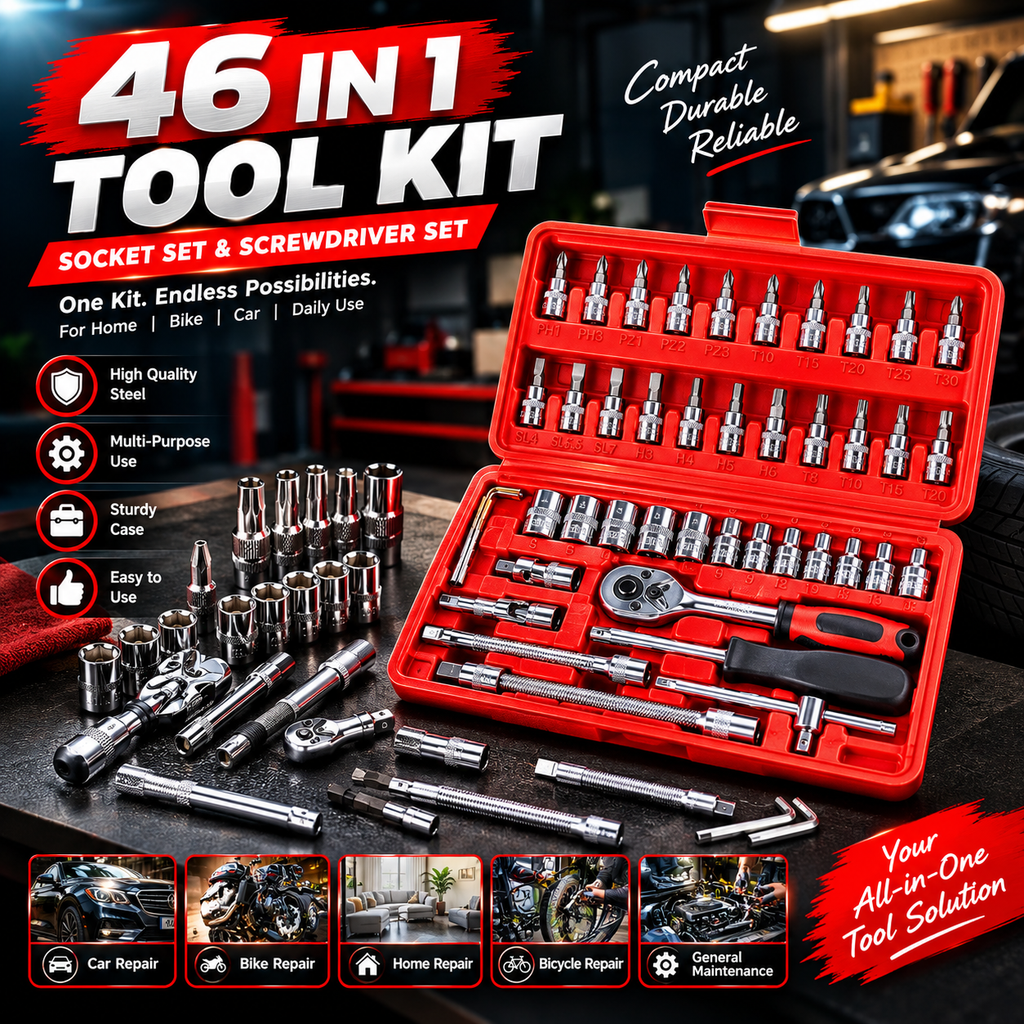 46-in-1 Multi-Purpose Tool Kit – Screwdriver, Socket & Ratchet Wrench Set