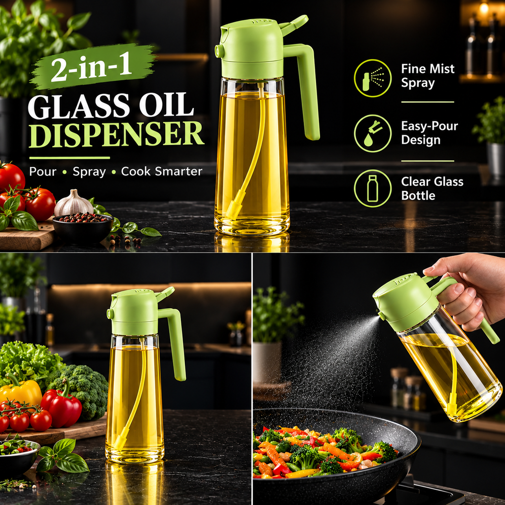 2-in-1 Glass Oil Sprayer & Dispenser Bottle